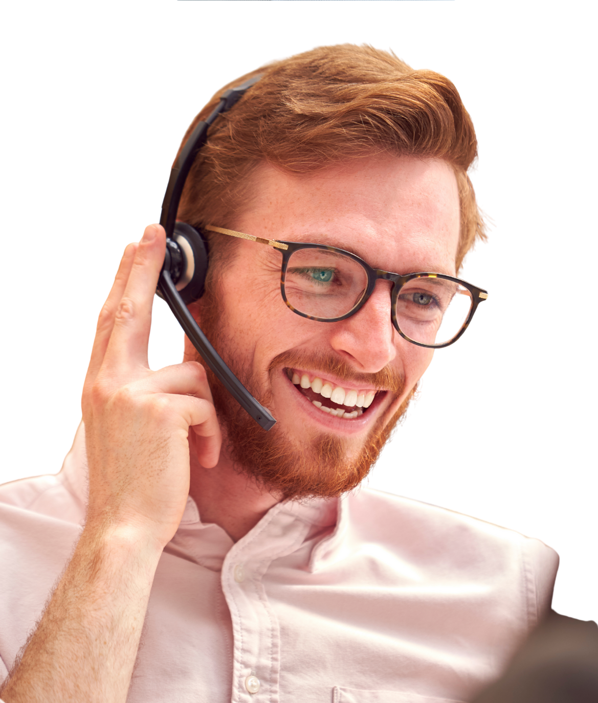 Professional making calls with headset